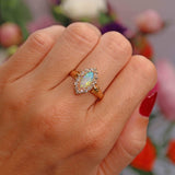 Ellibelle Jewellery Antique Victorian Opal & Old-Cut Diamond 18ct Gold Marquise Cluster Ring