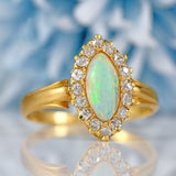 Ellibelle Jewellery Antique Victorian Opal & Old-Cut Diamond 18ct Gold Marquise Cluster Ring