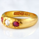 Ellibelle Jewellery Antique Victorian Ruby & Diamond 18ct Gold Three-Stone Gypsy Ring