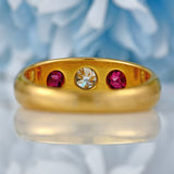 Ellibelle Jewellery Antique Victorian Ruby & Diamond 18ct Gold Three-Stone Gypsy Ring