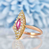 Ellibelle Jewellery Antique Victorian Ruby & Diamond Marquise Navette Ring