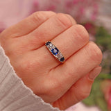 Ellibelle Jewellery Antique Victorian Sapphire & Diamond Carved Half Hoop Ring