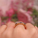 Ellibelle Jewellery Antique Victorian Sapphire & Diamond Carved Half Hoop Ring
