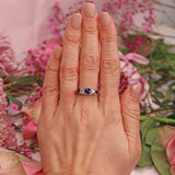 Ellibelle Jewellery Antique Victorian Sapphire & Diamond Carved Half Hoop Ring