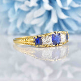 Ellibelle Jewellery Antique Victorian Sapphire & Diamond Carved Half Hoop Ring