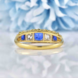 Ellibelle Jewellery Antique Victorian Sapphire & Diamond Carved Half Hoop Ring