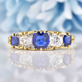 Ellibelle Jewellery Antique Victorian Sapphire & Diamond Carved Half Hoop Ring