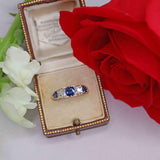 Ellibelle Jewellery Antique Victorian Sapphire & Diamond Carved Half Hoop Ring