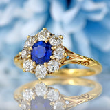Ellibelle Jewellery Antique Victorian Sapphire & Old-Cut Diamond 18ct Gold Cluster Ring