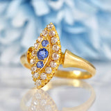 Ellibelle Jewellery Antique Victorian Sapphire & Old Cut Diamond 18ct Gold Navette Ring