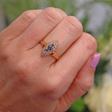Ellibelle Jewellery Antique Victorian Sapphire & Old Cut Diamond 18ct Gold Navette Ring