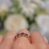 Ellibelle Jewellery Antique Victorian Style Rhodolite Garnet 9ct Gold Five-Stone Ring