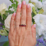 Ellibelle Jewellery Antique Victorian Style Rhodolite Garnet 9ct Gold Five-Stone Ring