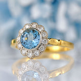Ellibelle Jewellery Aquamarine & Diamond 18ct Gold Cluster Engagement Ring