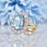 Ellibelle Jewellery Aquamarine & Diamond 18ct Gold Cluster Engagement Ring