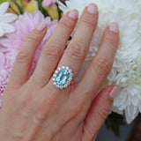 Ellibelle Jewellery Aquamarine & Diamond 18ct Gold Cluster Engagement Ring