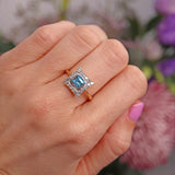 Ellibelle Jewellery Aquamarine & Diamond 18ct Gold Cushion-Shaped Cluster Ring