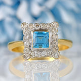 Ellibelle Jewellery Aquamarine & Diamond 18ct Gold Cushion-Shaped Cluster Ring