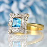 Ellibelle Jewellery Aquamarine & Diamond 18ct Gold Cushion-Shaped Cluster Ring