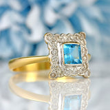 Ellibelle Jewellery Aquamarine & Diamond 18ct Gold Cushion-Shaped Cluster Ring
