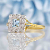 Ellibelle Jewellery Aquamarine & Diamond 18ct Gold Square Cluster Ring