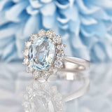 Ellibelle Jewellery Aquamarine & Diamond 18ct White Gold Cluster Engagement Ring