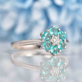 Ellibelle Jewellery Aquamarine & Diamond 18ct White Gold Daisy Cluster Ring