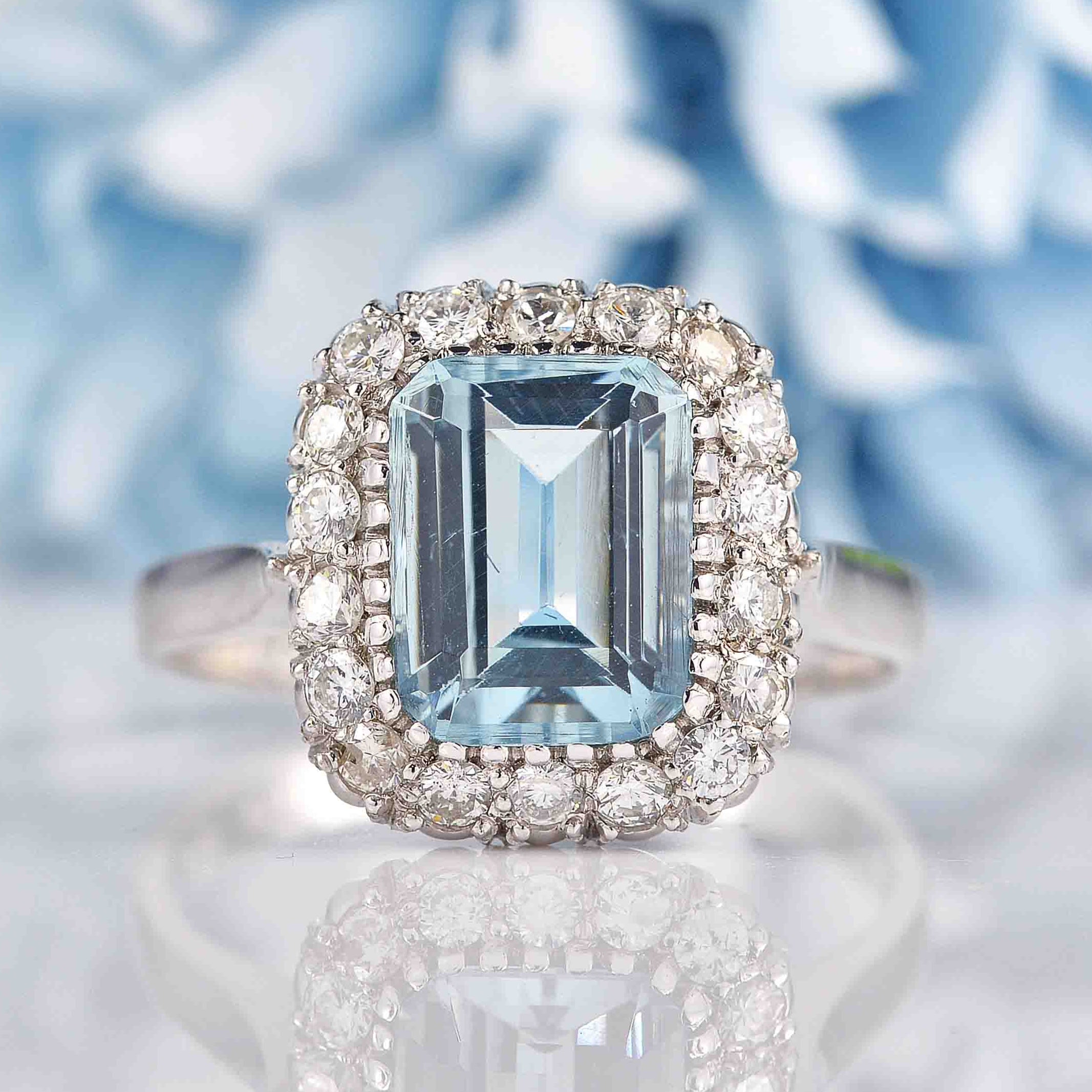 Aquamarine Diamond 18ct White Gold Cluster Engagement Ring