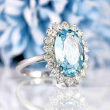Ellibelle Jewellery Aquamarine & Diamond 18ct White Gold Oval Cluster Ring (4.04ct)