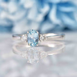 Ellibelle Jewellery Aquamarine & Diamond 18ct White Gold Oval Three-Stone Engagement Ring (0.42ct)