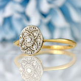 Ellibelle Jewellery Art Deco 18ct Gold & Platinum Diamond Oval Panel Ring