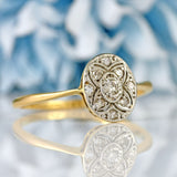 Ellibelle Jewellery Art Deco 18ct Gold & Platinum Diamond Oval Panel Ring