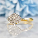 Ellibelle Jewellery Art Deco 18ct Gold & Platinum Diamond Shaped Panel Ring