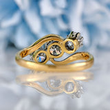 Ellibelle Jewellery Art Deco 18ct Gold & Platinum Diamond Three-Stone Crossover Engagement Ring