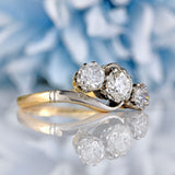 Ellibelle Jewellery Art Deco 18ct Gold & Platinum Diamond Three-Stone Crossover Engagement Ring
