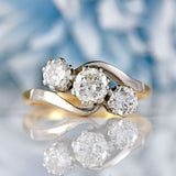 Ellibelle Jewellery Art Deco 18ct Gold & Platinum Diamond Three-Stone Crossover Engagement Ring