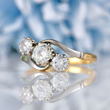 Ellibelle Jewellery Art Deco 18ct Gold & Platinum Diamond Three-Stone Crossover Engagement Ring