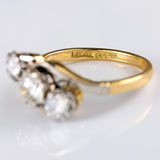 Ellibelle Jewellery Art Deco 18ct Gold & Platinum Diamond Three-Stone Crossover Engagement Ring