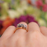 Ellibelle Jewellery Art Deco 18ct Gold & Platinum Diamond Three-Stone Crossover Engagement Ring