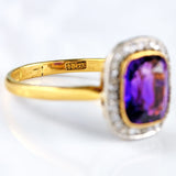 Ellibelle Jewellery Art Deco Amethyst & Rose-Cut Diamond 18ct Gold Cushion-Shaped Cluster Ring