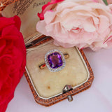 Ellibelle Jewellery Art Deco Amethyst & Rose-Cut Diamond 18ct Gold Cushion-Shaped Cluster Ring