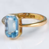 Ellibelle Jewellery Art Deco Aquamarine 9ct Gold Solitaire Bezel Ring