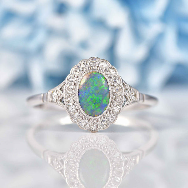 Ellibelle Jewellery Art Deco Black Opal & Diamond Engagement Ring