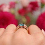 Ellibelle Jewellery Art Deco Blue Zircon & Diamond 18ct Gold Platinum Ring