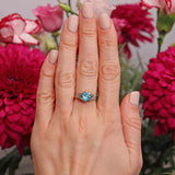 Ellibelle Jewellery Art Deco Blue Zircon & Diamond 18ct Gold Platinum Ring