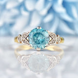 Ellibelle Jewellery Art Deco Blue Zircon & Diamond 18ct Gold Platinum Ring
