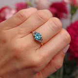 Ellibelle Jewellery Art Deco Blue Zircon & Diamond 18ct Gold Platinum Ring