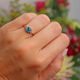 Ellibelle Jewellery Art Deco Blue Zircon & Diamond 18ct Gold Trilogy Ring