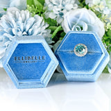 Ellibelle Jewellery Art Deco Blue Zircon & Diamond 18ct White Gold Cluster Engagement Ring (5.05cts)