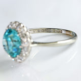Ellibelle Jewellery Art Deco Blue Zircon & Diamond 18ct White Gold Cluster Engagement Ring (5.05cts)